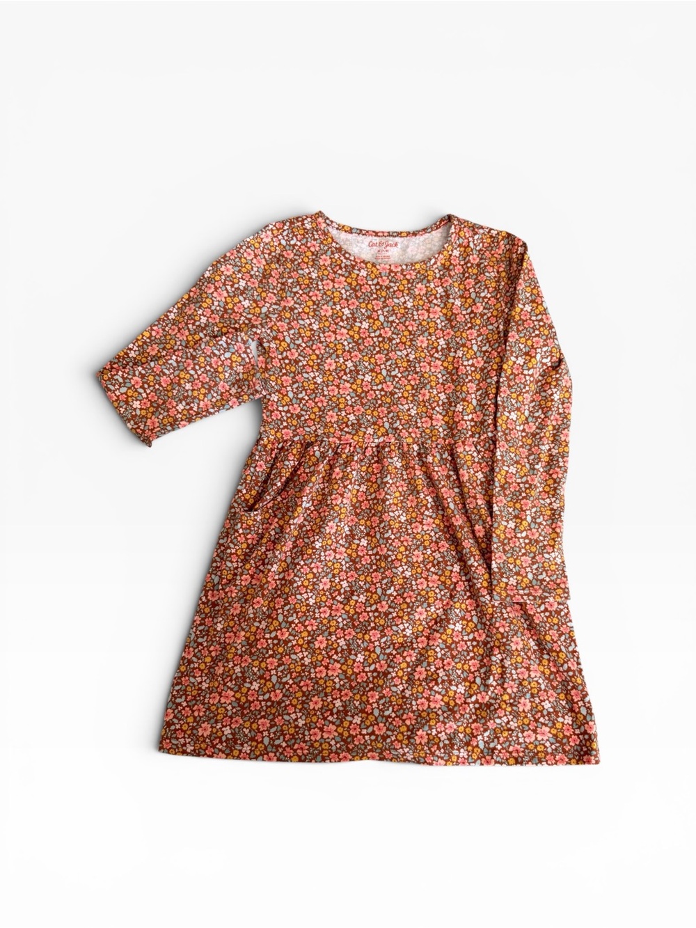 Cat & Jack Brown Floral Girls' Knit Top with Pink & Yellow Flowers